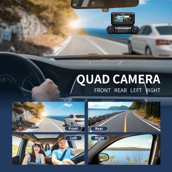 360 Degree View 4 Channel Dash Cam, GPS, WiFi, Night Vision, 24/7 Parking Mode Monitor