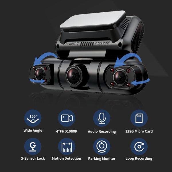 360 Degree View 4 Channel Dash Cam, GPS, WiFi, Night Vision, 24/7 Parking Mode Monitor