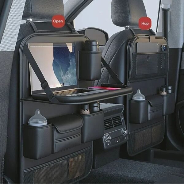 Car Back Seat Organizer With Foldable Table Tray PU Leather