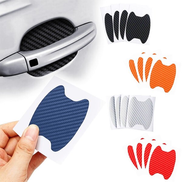 4pcs Set Of Door Stickers Carbon Fiber Scratch-resistant Behind Handle Protective Stickers