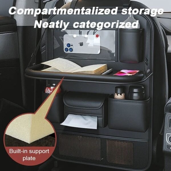 Car Back Seat Organizer With Foldable Table Tray PU Leather