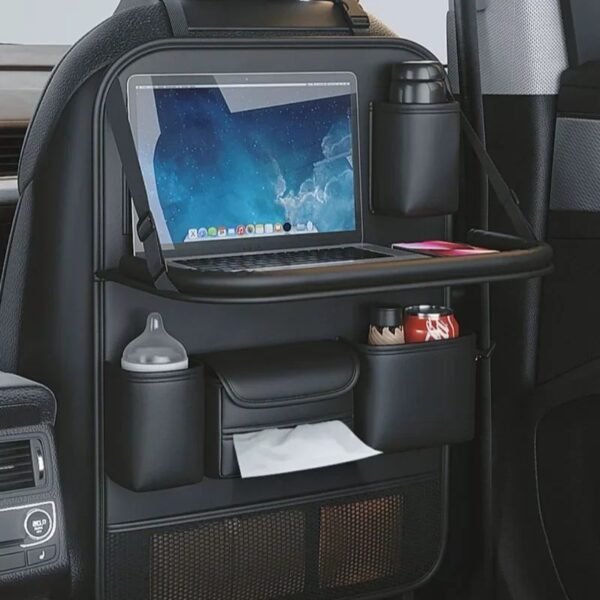 Car Back Seat Organizer With Foldable Table Tray PU Leather